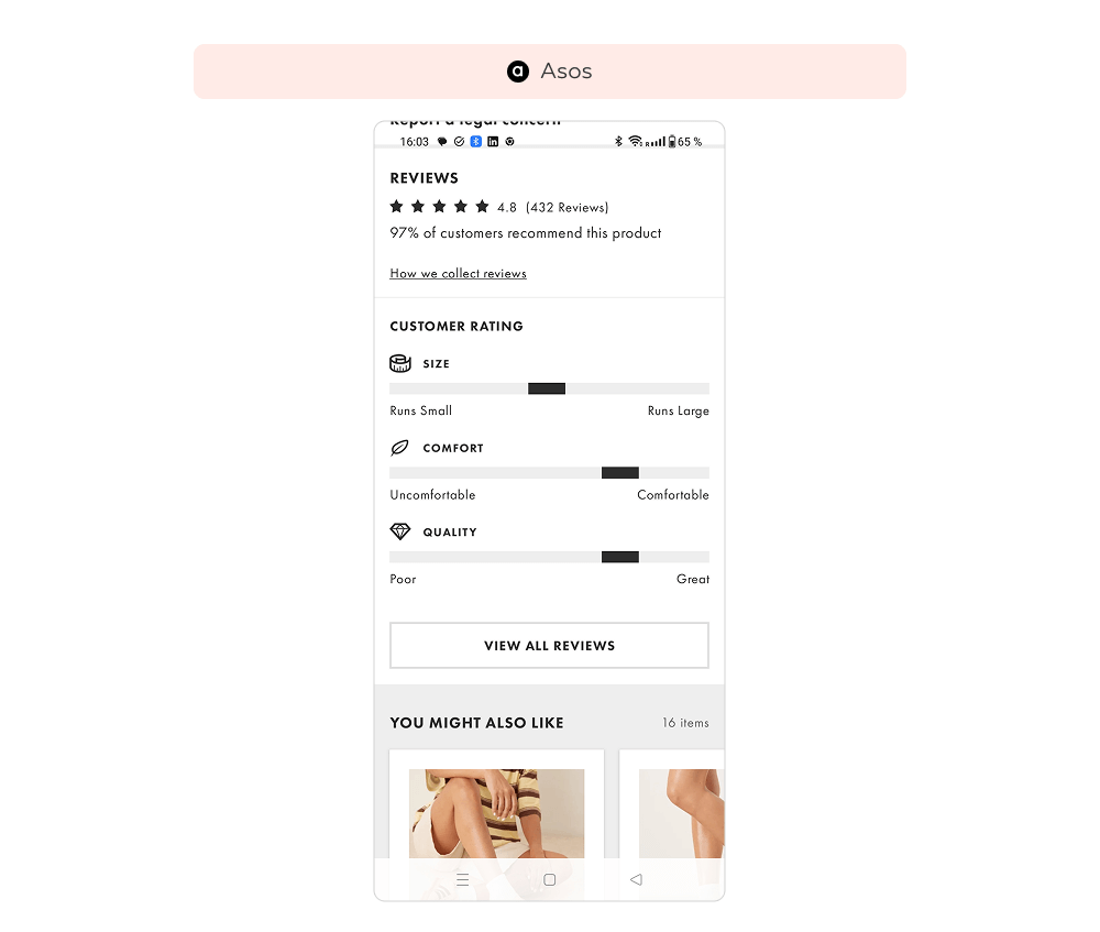 Как реализован обзор отзывов в карточке товара в интернет-магазине Asos