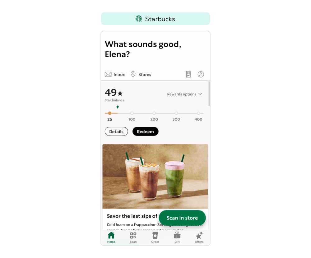 Как реализовать шкалу прогресса по баллам программы лояльности - пример Starbucks