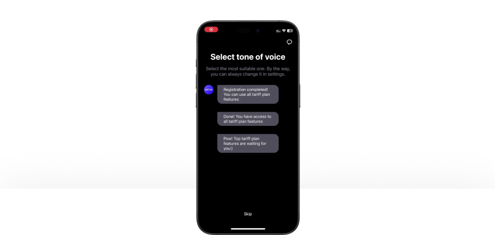 Выбор Tone of voice в приложении банка с ИИ